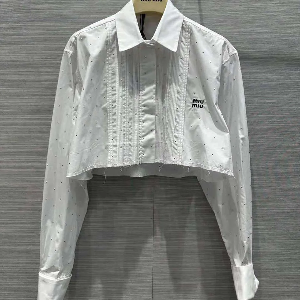 Miu Miu Poplin Shirt with Embroidered Logo for Women in White Miu Miu Poplin Shirt with Embroidered Logo for Women in White