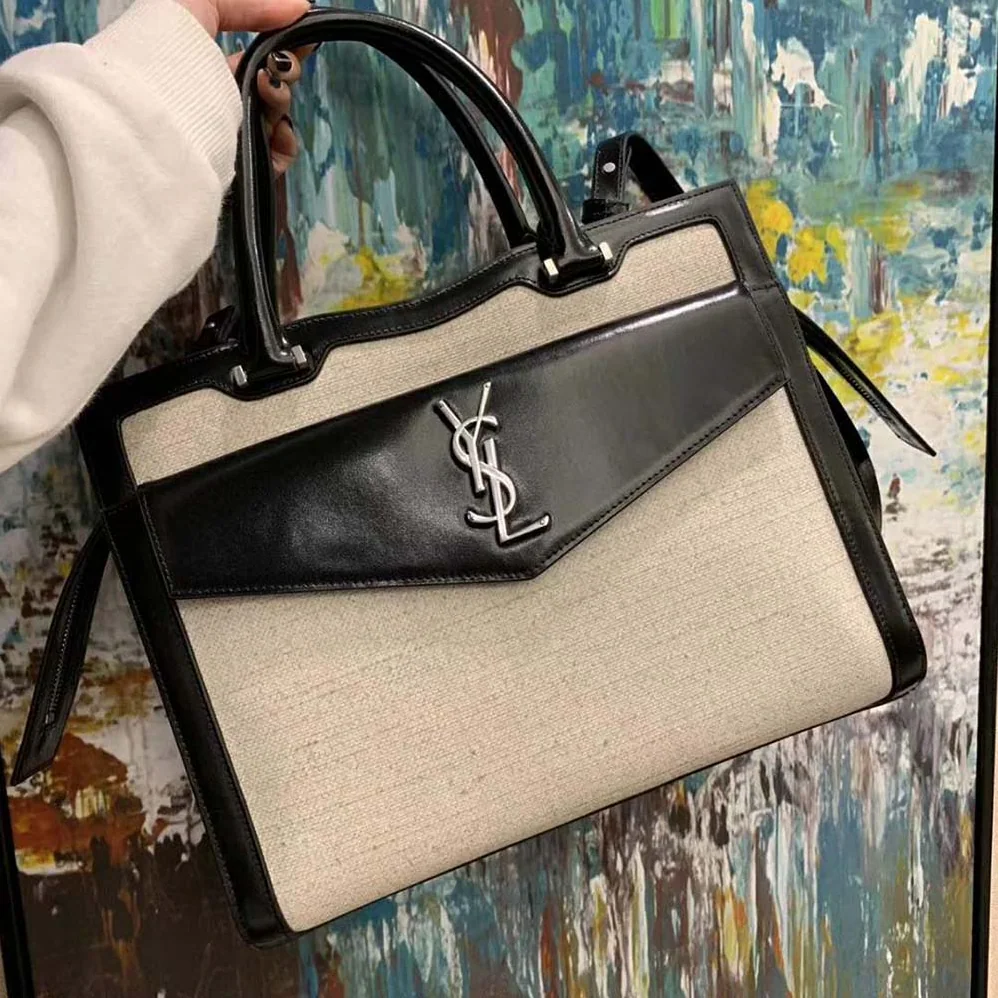Saint Laurent YSL Uptown Large Tote in Linen Canvas for Women Saint Laurent YSL Uptown Large Tote in Linen Canvas for Women