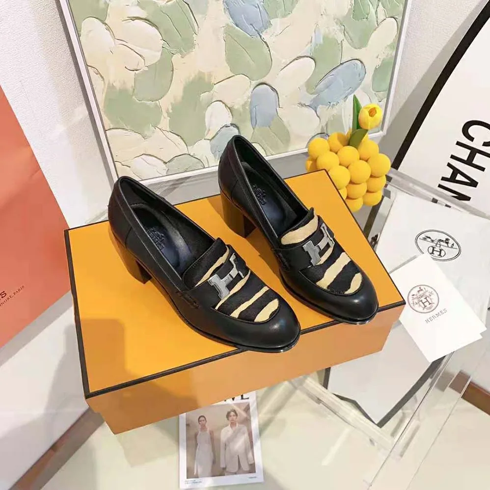 Hermes Dauphine 70 Loafer High Heel Loafer in Calfskin for Women in Black