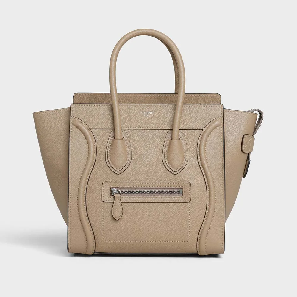 Celine Micro Luggage Handbag in Drummed Calfskin for Women in Sandy Celine Micro Luggage Handbag in Drummed Calfskin for Women in Sandy