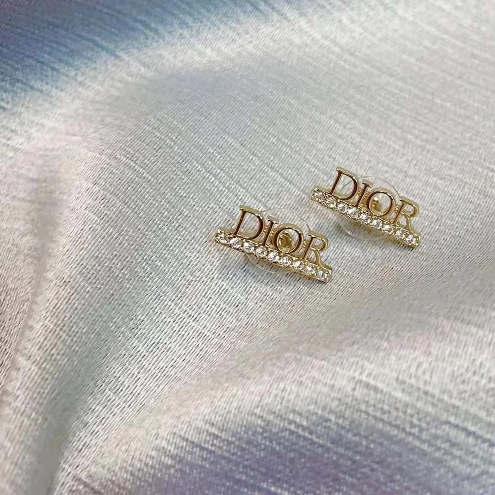 Dior Dio(r)evolution Stud Earrings Gold-Finish Metal and White Crystals for Women