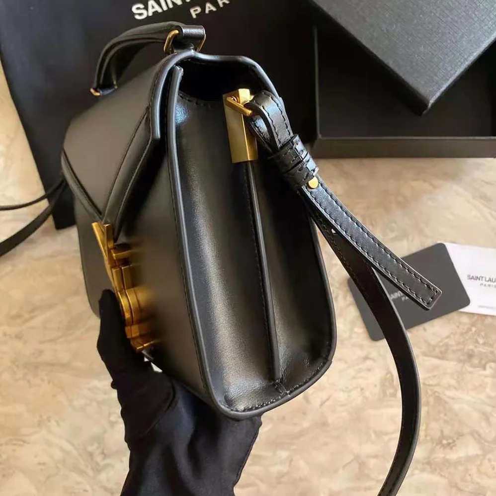 Saint Laurent YSL Cassandra Mini Top Handle Medium Bag in Grain DE Poudre Embossed Leather for Women in Black Saint Laurent YSL Cassandra Mini Top Handle Medium Bag in Grain DE Poudre Embossed Leather for Women in Black