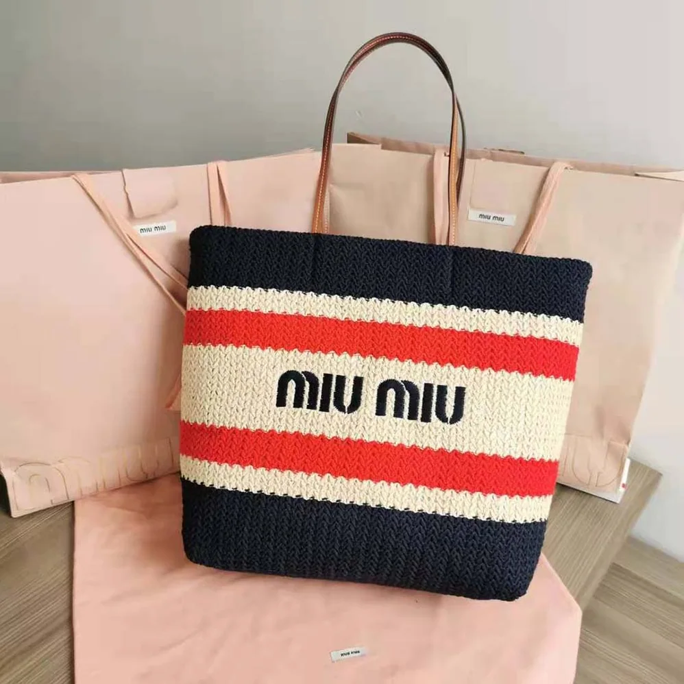Miu Miu Woven Fabric Tote Bag for Women in Black Miu Miu Woven Fabric Tote Bag for Women in Black