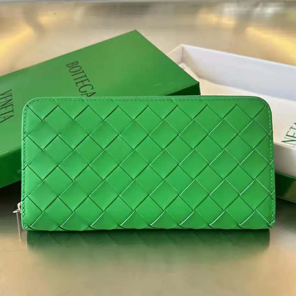 Bottega Veneta Intrecciato Zip Around Wallet for Unisex in Green