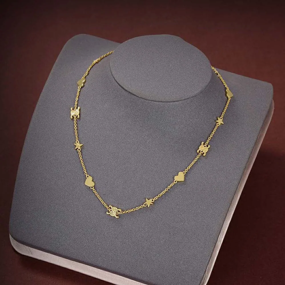 Celine Maillon Triomphe Multi Motifs Necklace in Brass with Gold Finish for Women