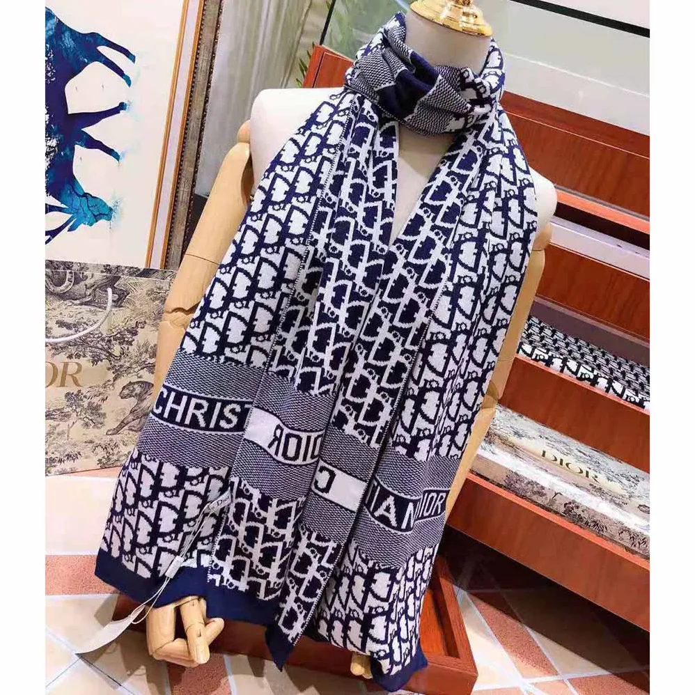 Dior Dior Oblique Scarf Blue Wool and Cashmere Knit for Women Dior Dior Oblique Scarf Blue Wool and Cashmere Knit for Women