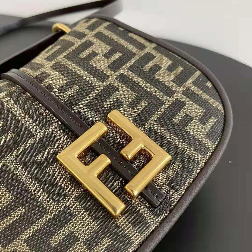 Fendi C'mon Small Brown FF Jacquard Fabric Bag for Women Fendi C'mon Small Brown FF Jacquard Fabric Bag for Women