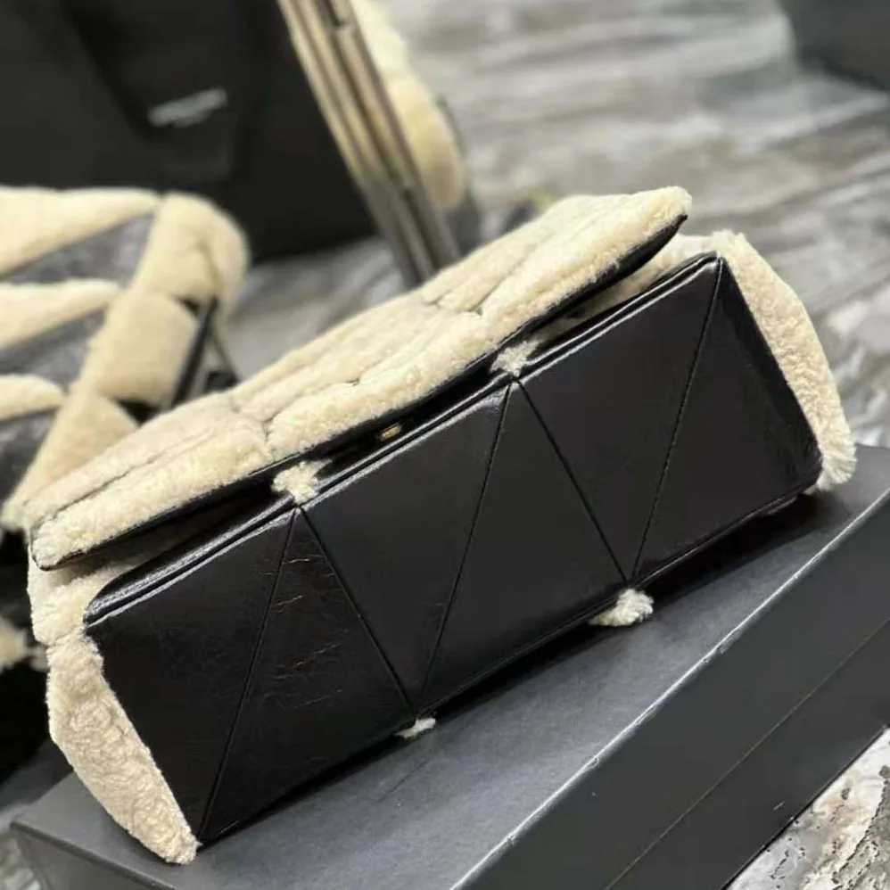 Saint Laurent YSL Jamie Giant Chain Bag “Carré Rive Gauche” in Suede and Shearling Patchwork for Women in Black Saint Laurent YSL Jamie Giant Chain Bag “Carré Rive Gauche” in Suede and Shearling Patchwork for Women in Black