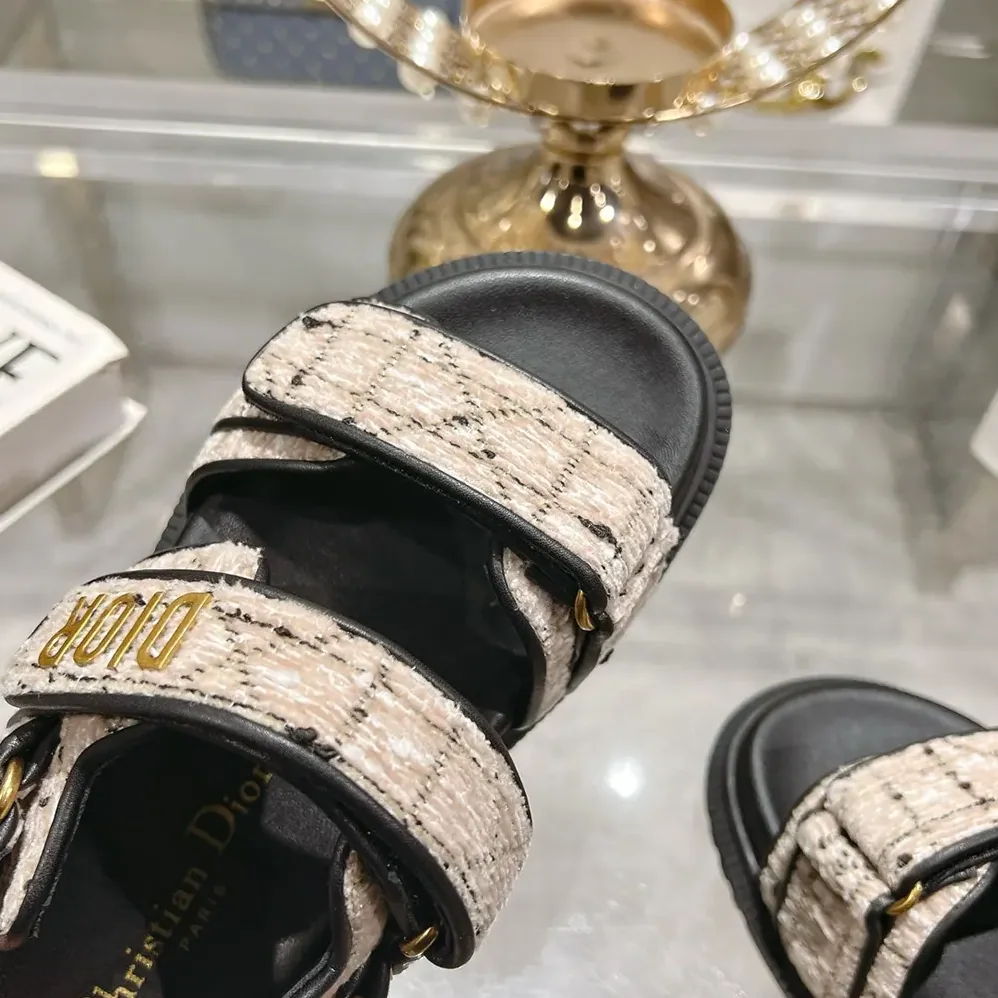 Dior Dioract Sandal Beige and Black Cannage Tweed for Women