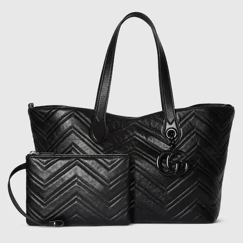Gucci Marmont Medium Tote Bag in Black Tonal Enameled Hardware