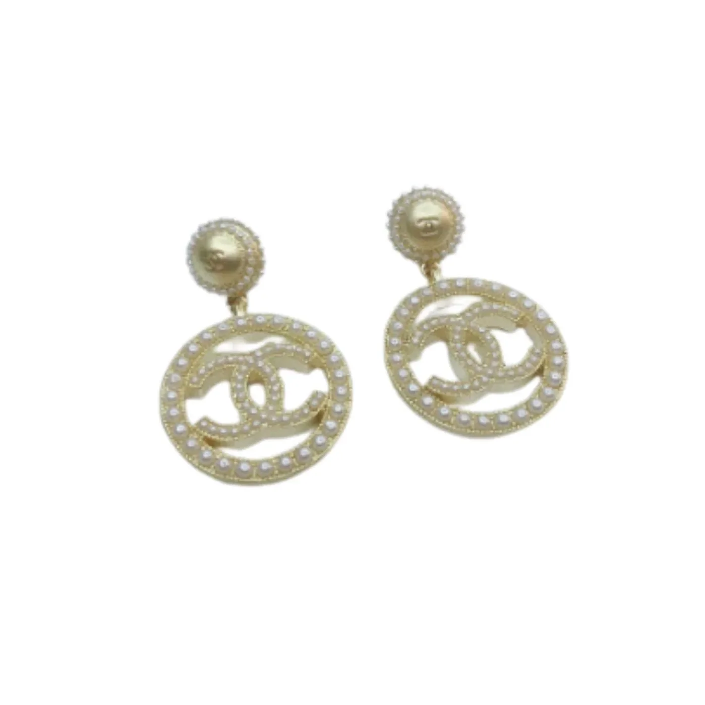 Chanel Dangling Big Circle Frame Earrings Gold Tone