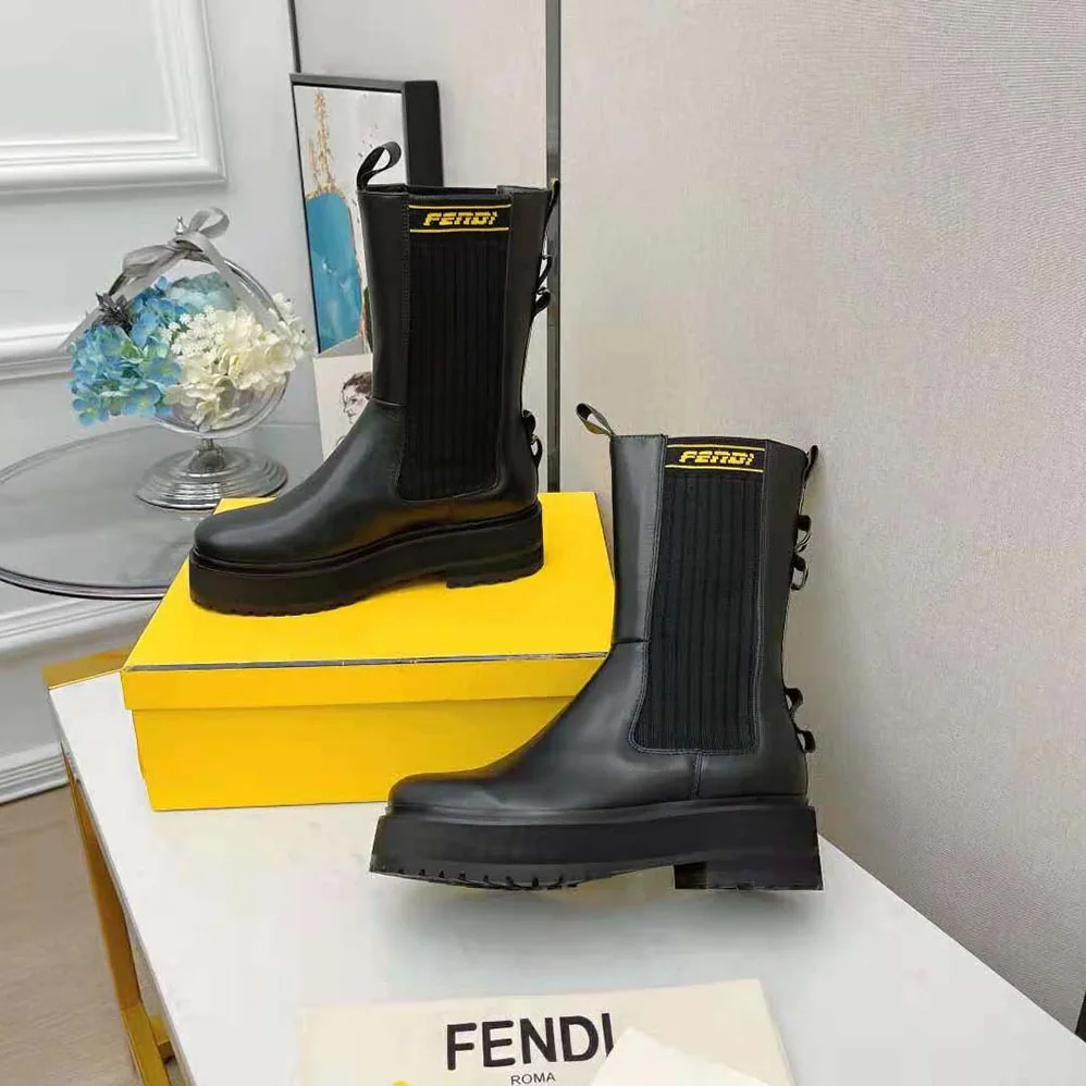 Fendi Promenades Black Leather Biker Boots for Women