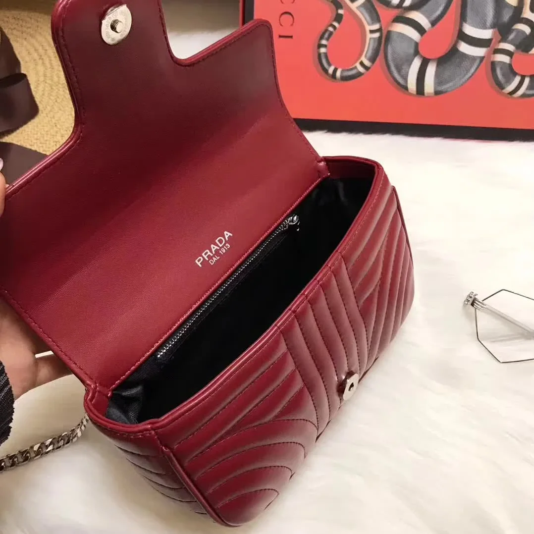 Prada Diagramme Small Leather Shoulder Bag in Maroon Prada Diagramme Small Leather Shoulder Bag in Maroon