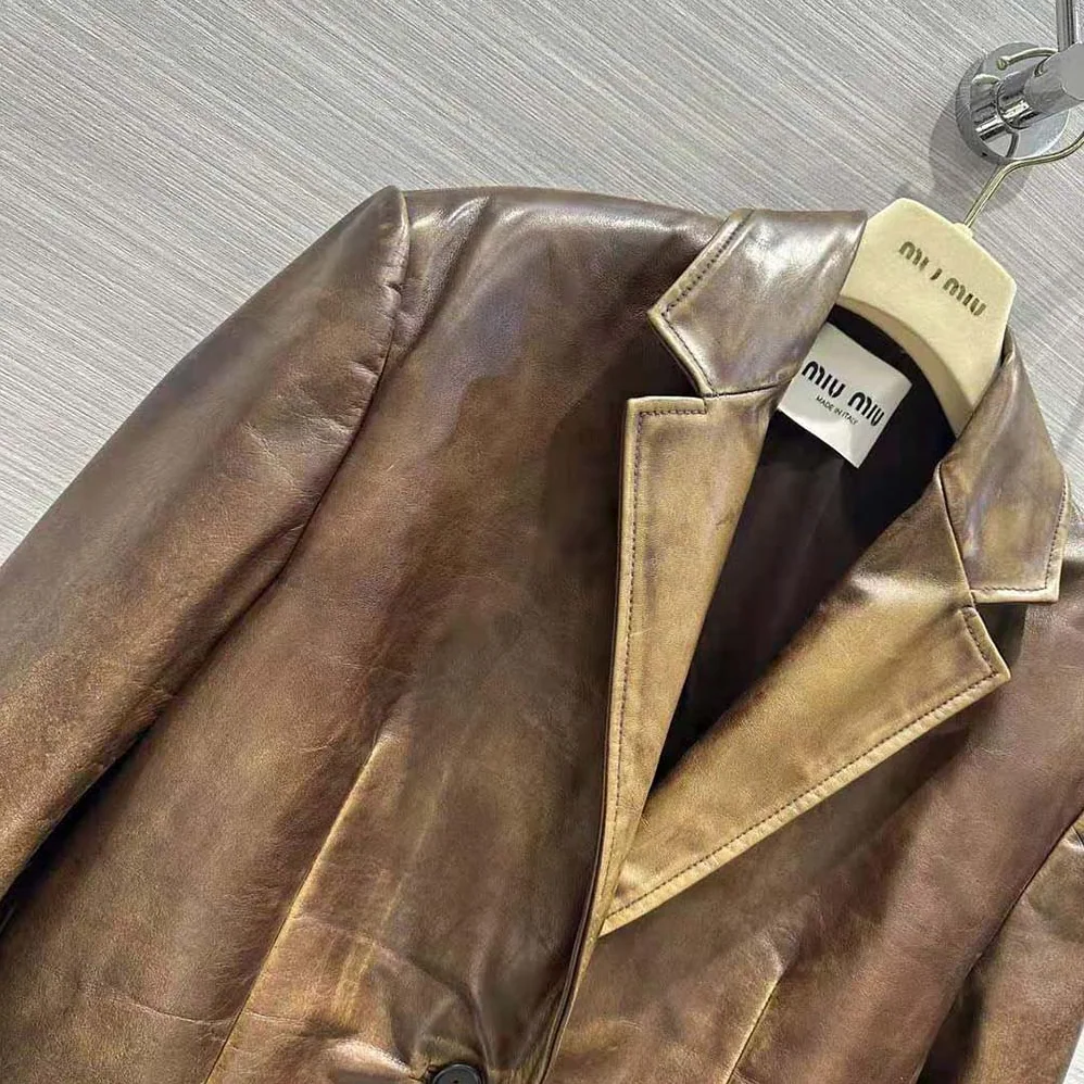 Miu Miu Nappa Leather Jacket with Hot for Women in stamped Logo Miu Miu Nappa Leather Jacket with Hot for Women in stamped Logo