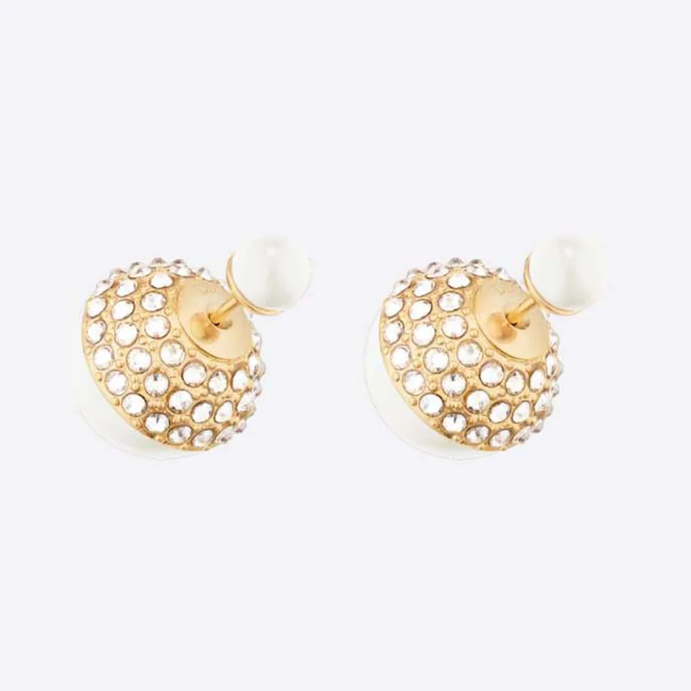 Dior Tribales Earrings Gold-Finish Metal with White Resin Pearls and Silver for Women in Tone Crystals