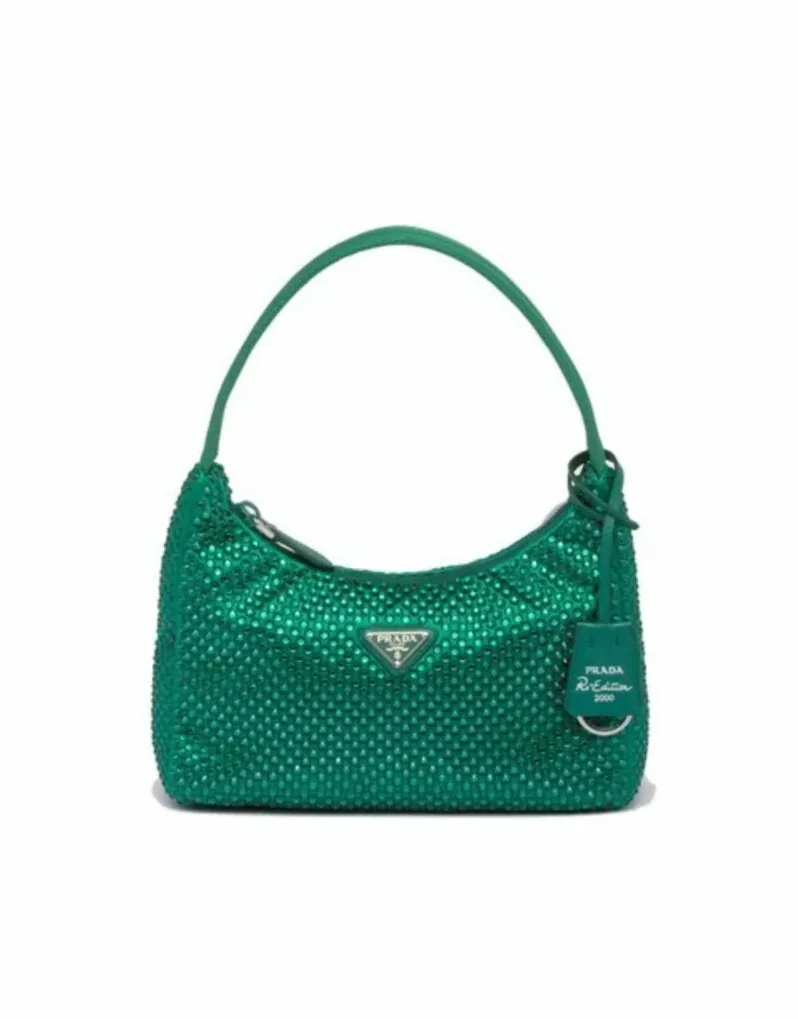 Prada Satin Mini-Bag With Crystals In Green / 1BC515_2AWL_F0458_V_OOO Prada Satin Mini-Bag With Crystals In Green / 1BC515_2AWL_F0458_V_OOO
