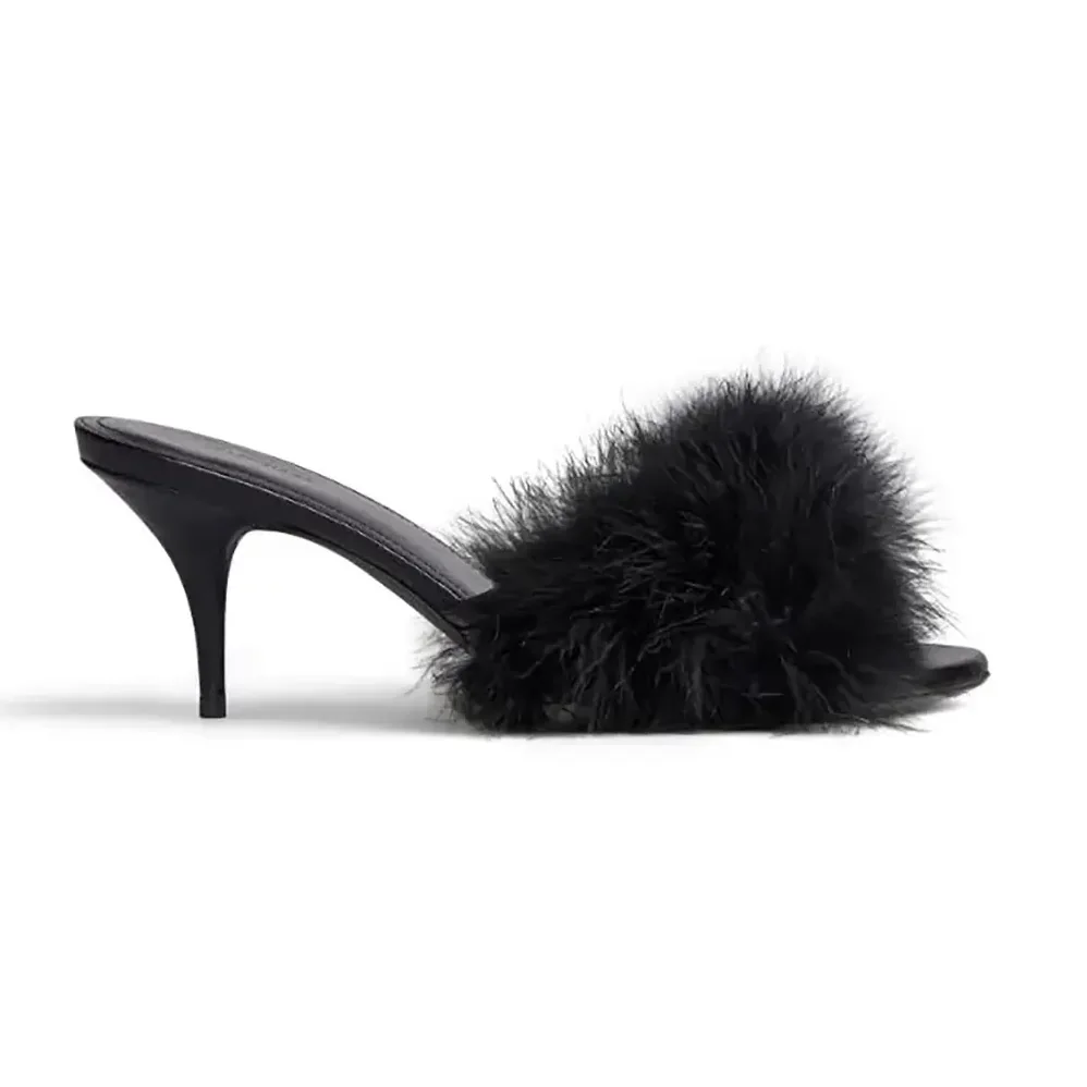 Balenciaga Boudoir 70mm Sandal in Black Feathers for Women Balenciaga Boudoir 70mm Sandal in Black Feathers for Women