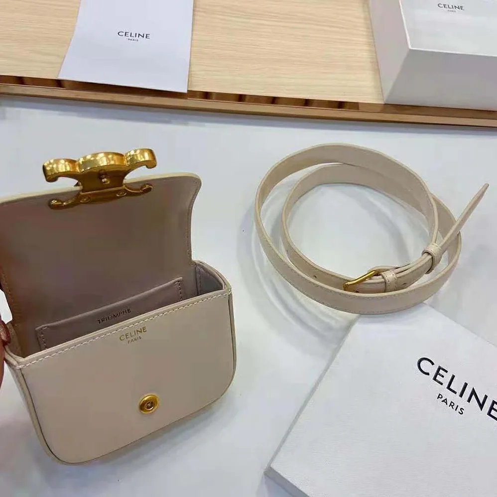 Celine Belt Bag Triomphe Belt in Shiny Calfskin for Women in White Celine Belt Bag Triomphe Belt in Shiny Calfskin for Women in White