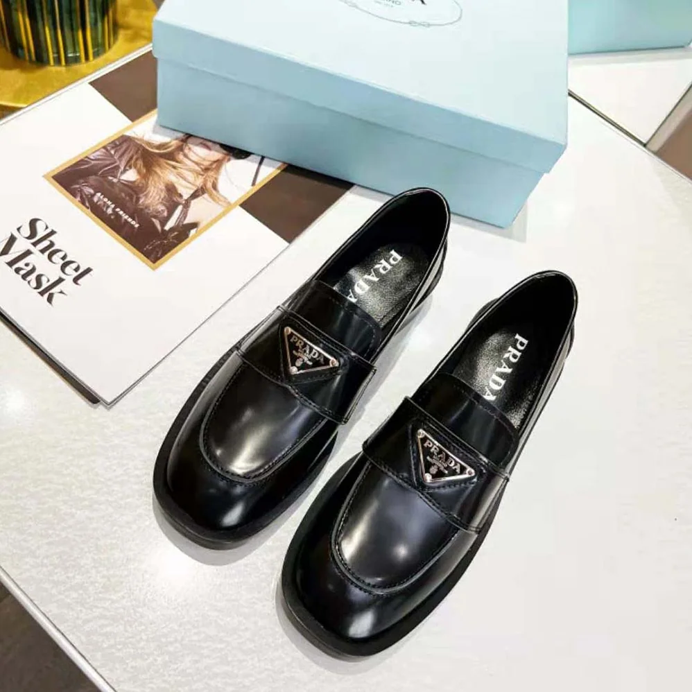 Prada Brushed Leather Loafers for Women in Black