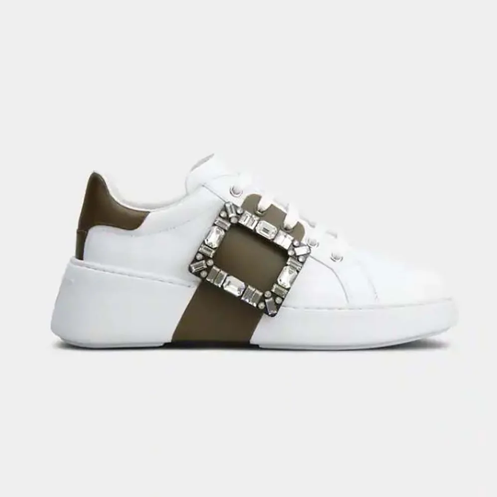 Roger Vivier Viv Skate Strass Buckle Sneakers in Soft Leather for Women