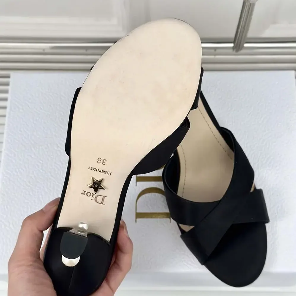 Dior Dior Tribales Heeled Slide Black Satin for Women