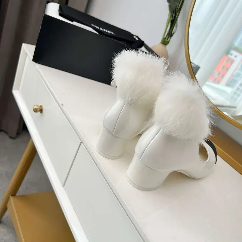 Chanel Milan Rabbit Fur High Heels White