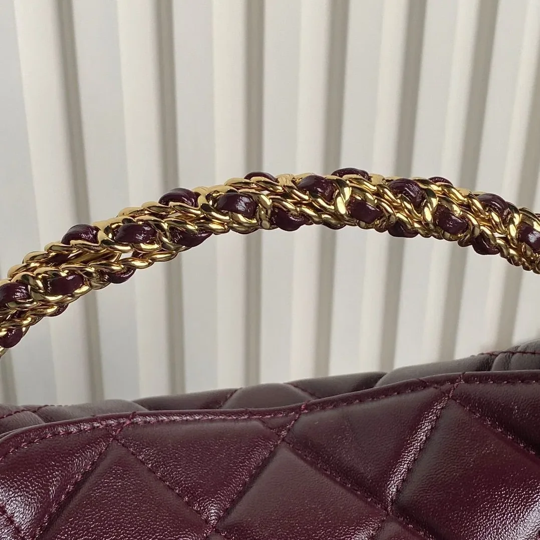 Chanel Clutch With Chain Top Handle Bag in Burgundy Gold Hardware