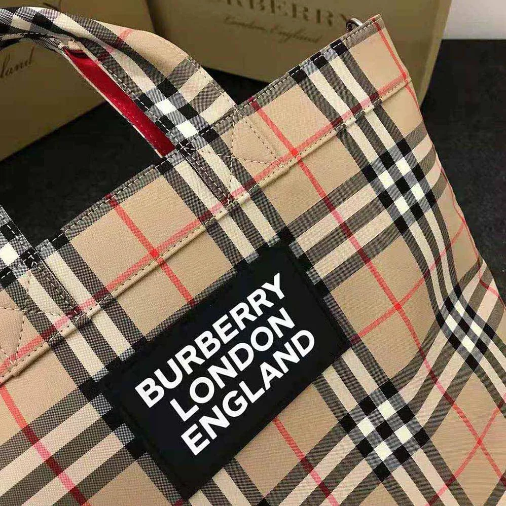Burberry Logo Applique Vintage Check Cotton Blend Tote for Men