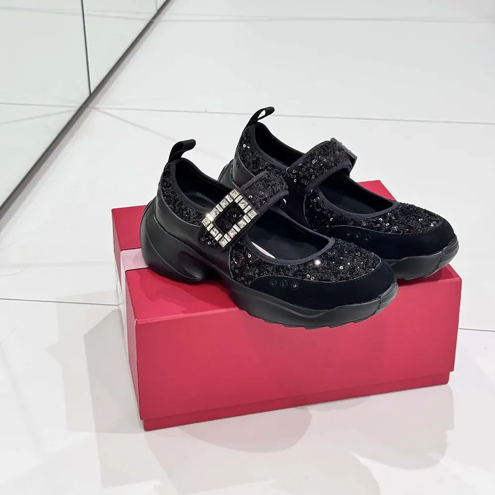 Roger Vivier Viv' On The Run Mary Janes With Sequins Black for Women