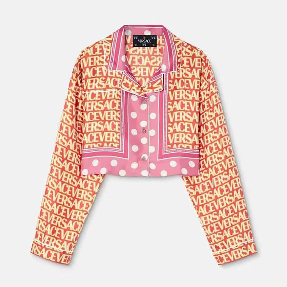 Versace Allover Silk Crop Shirt for Women