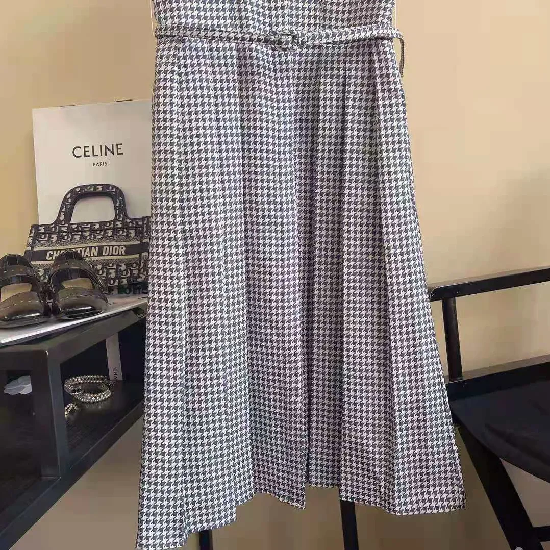 Dior Mid-Length Belted Dress Black and White Technical Cotton Jacquard and Silk for Women