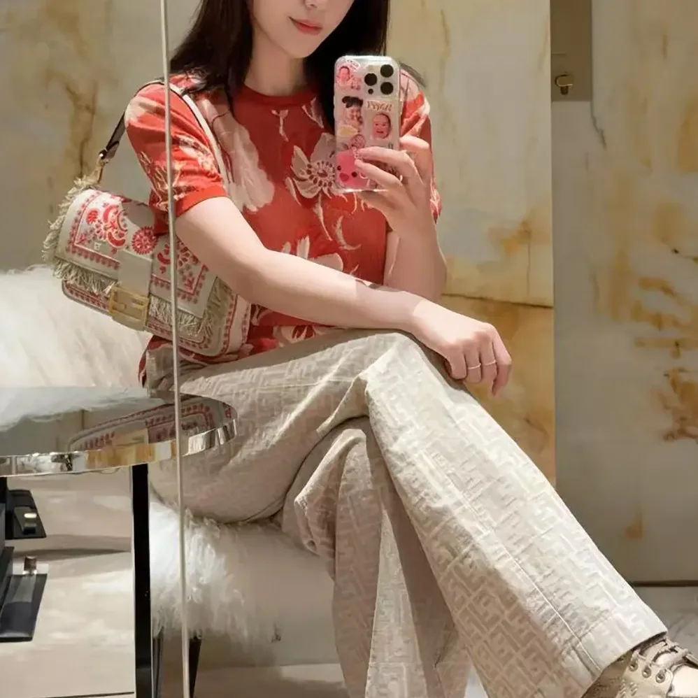 Fendi Red Viscose Jacquard T for Women in shirt Fendi Red Viscose Jacquard T for Women in shirt