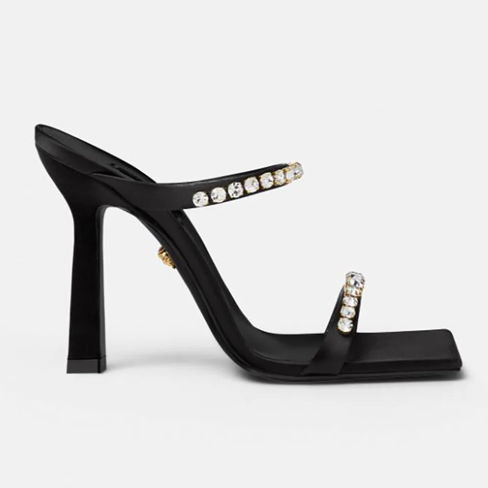 Versace Rhinestone Mules in 105mm Heel Hight for Women in Black Versace Rhinestone Mules in 105mm Heel Hight for Women in Black