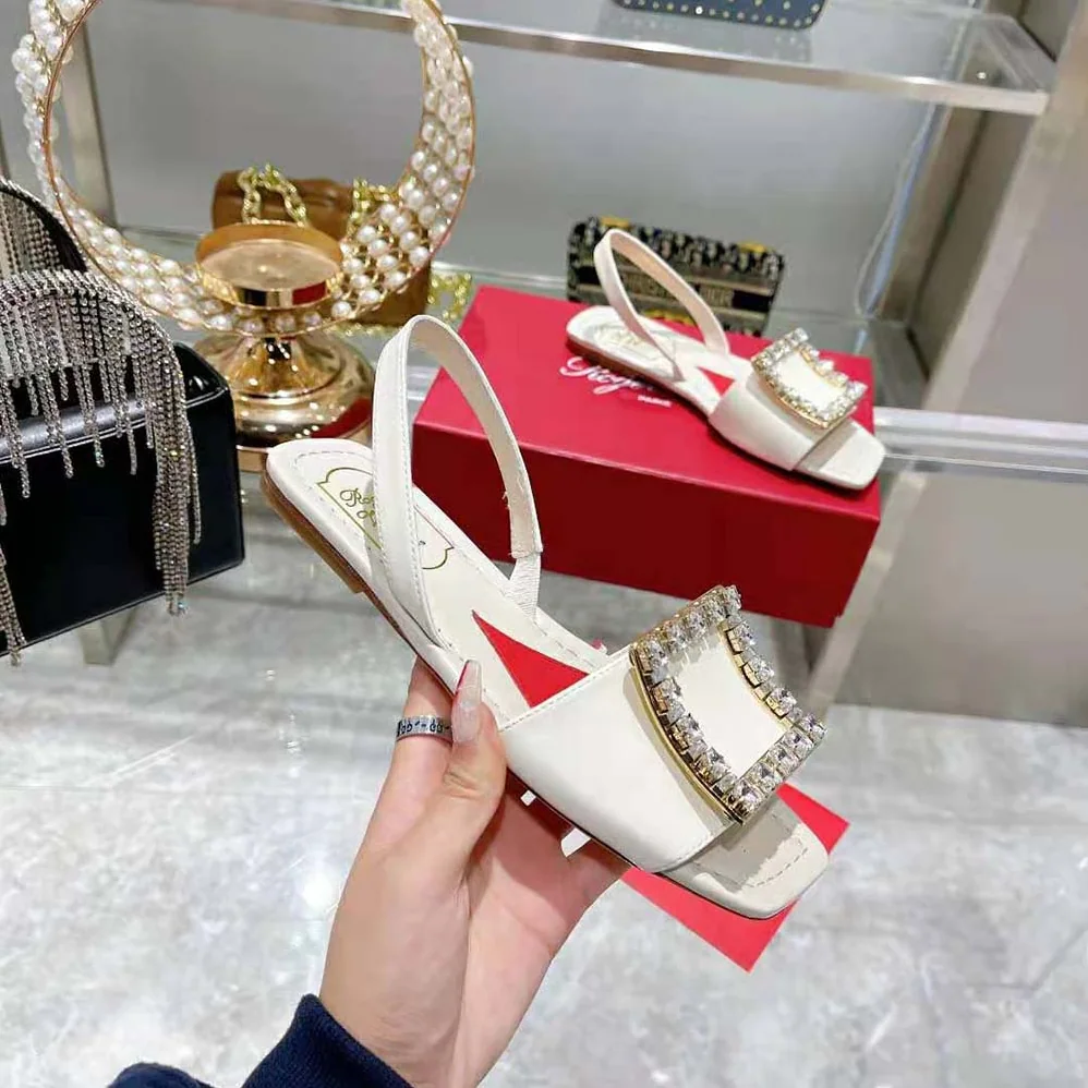 Roger Vivier Biki Love Strass Buckle Sandals in Leather for Women in White