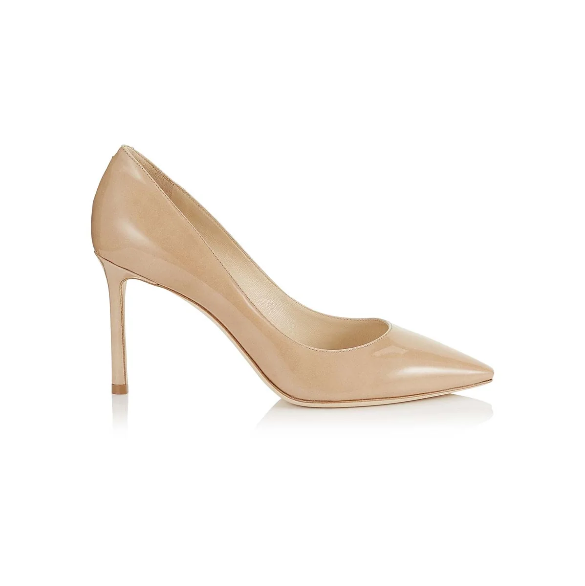 Jimmy Choo Romy 85 Patent Leather Pointy Toe Pumps Shoes for Women in Beige