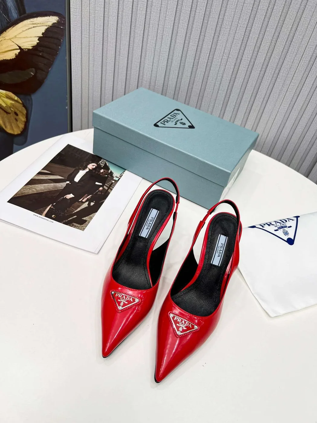 Prada Brushed Sling Pumps Red Prada Brushed Sling Pumps Red