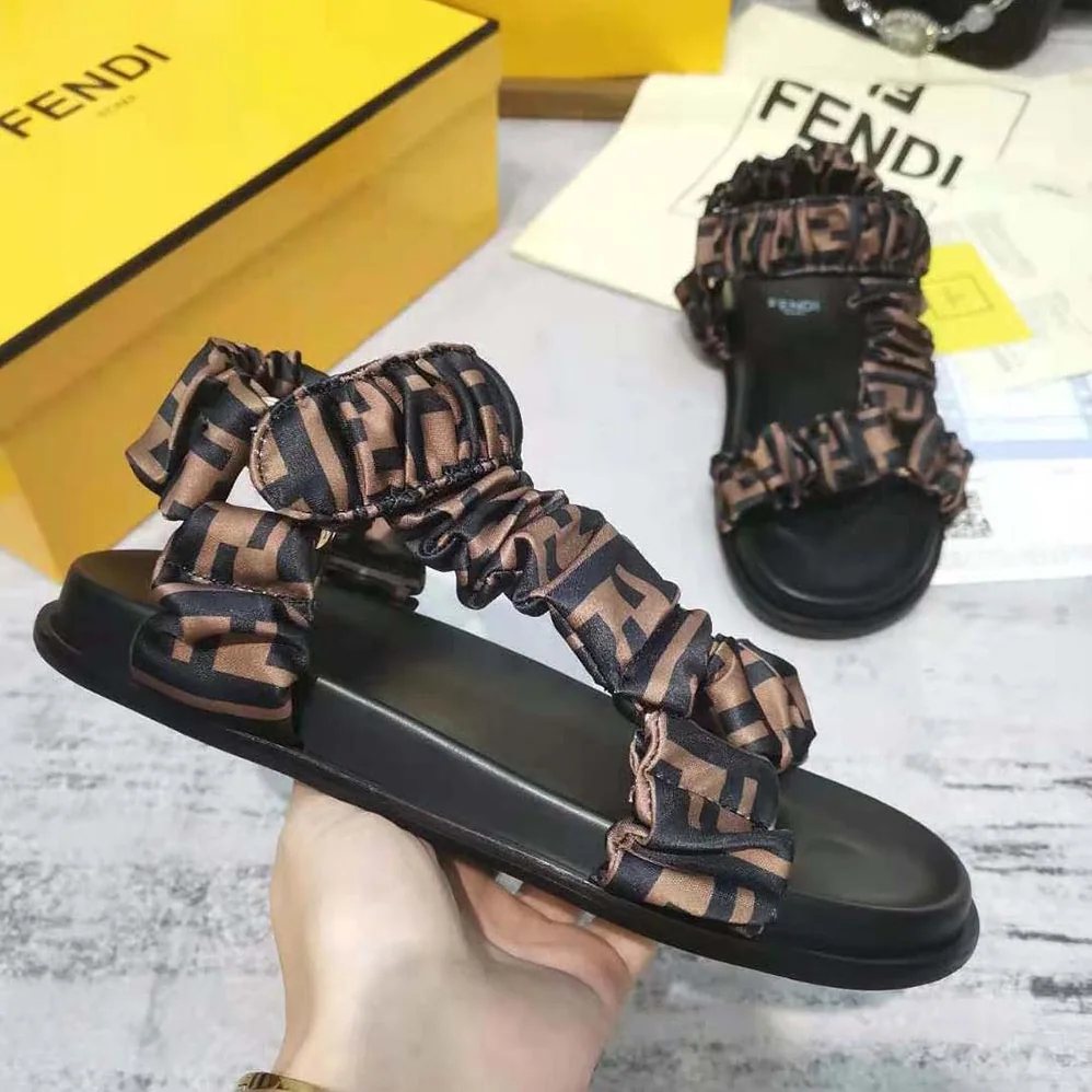 Fendi Fendi Feel Brown Satin Sandals for Women