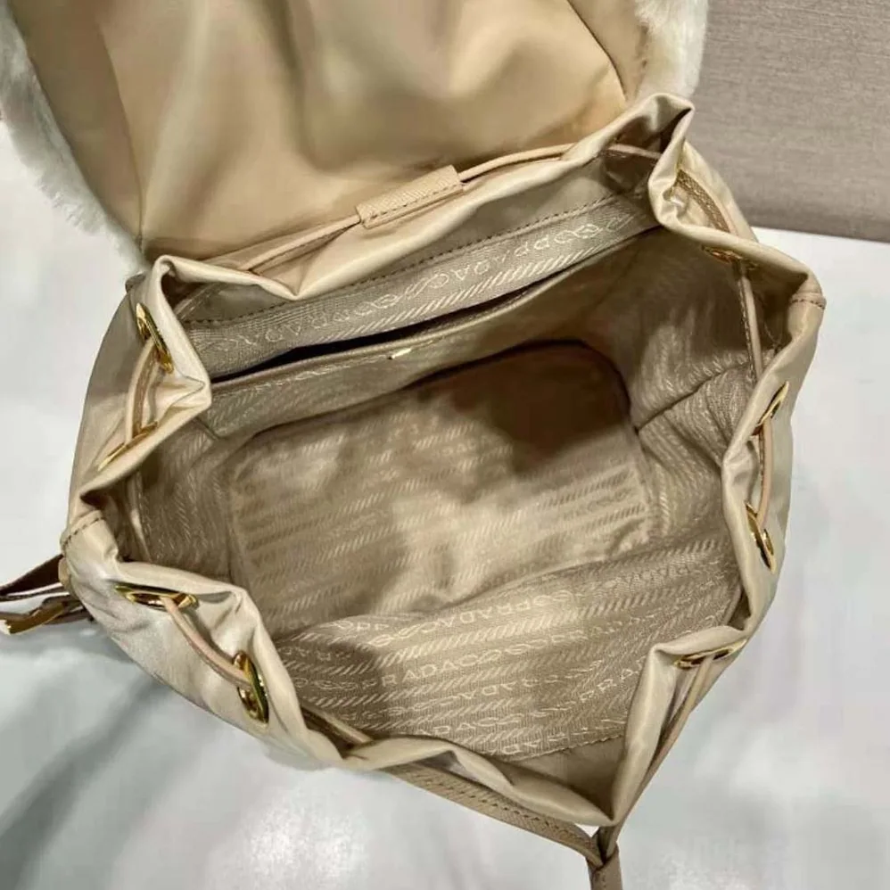 Prada Re-Nylon and Shearling Backpack for Women in Beige