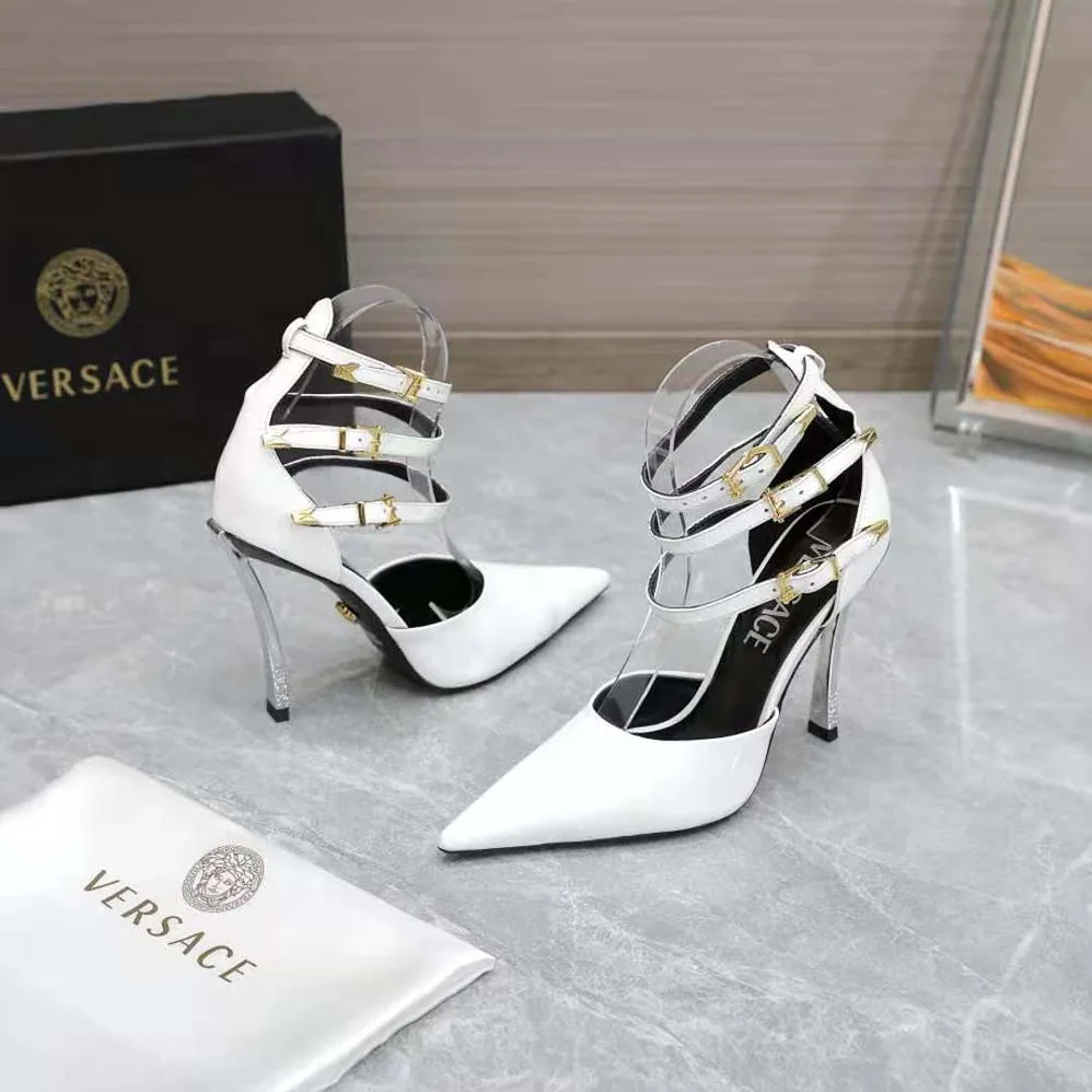 Versace Pin-Point Pumps in Calf Leather for Women in White Versace Pin-Point Pumps in Calf Leather for Women in White