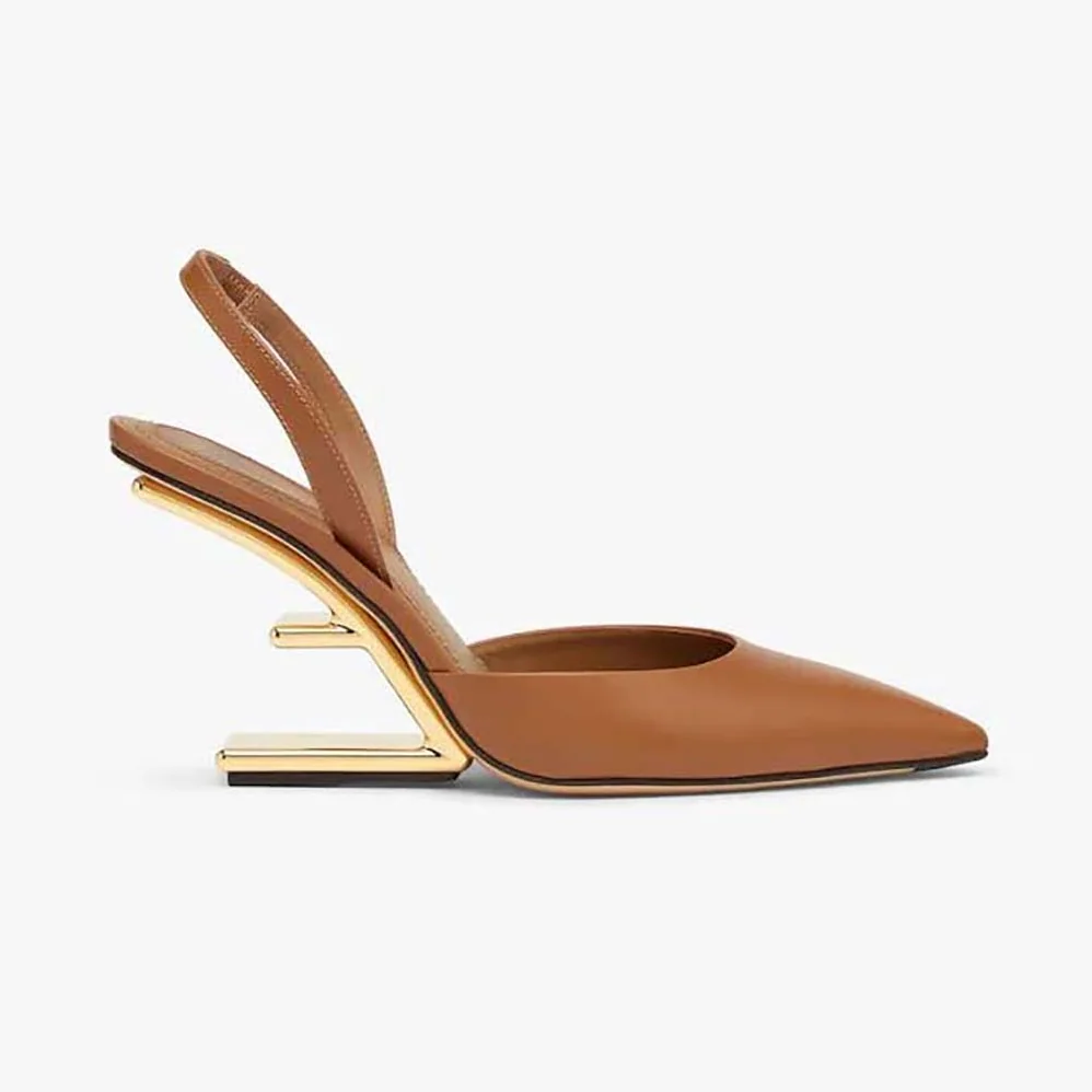 Fendi Fendi First Brown Leather High for Women in Heeled Slingbacks