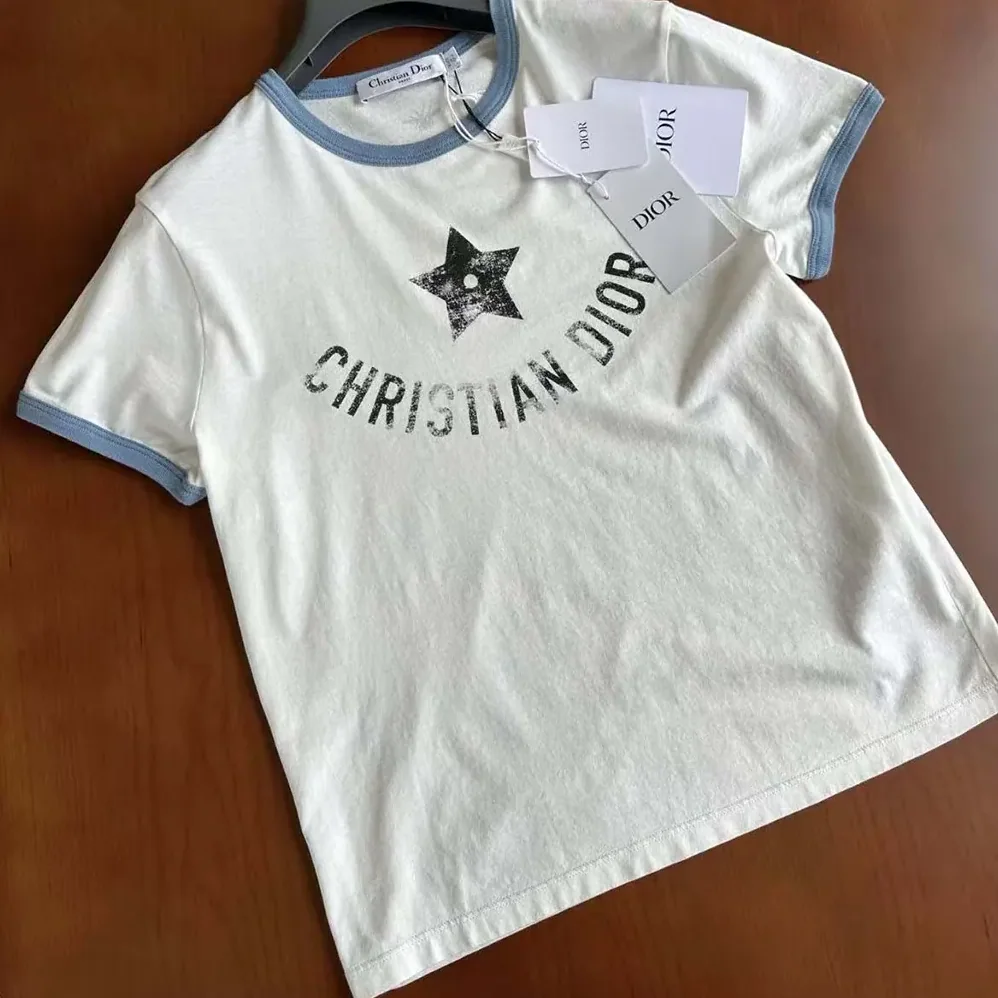 Dior Dioriviera T-Shirt Ecru and Blue Cotton Jersey for Women Dior Dioriviera T-Shirt Ecru and Blue Cotton Jersey for Women