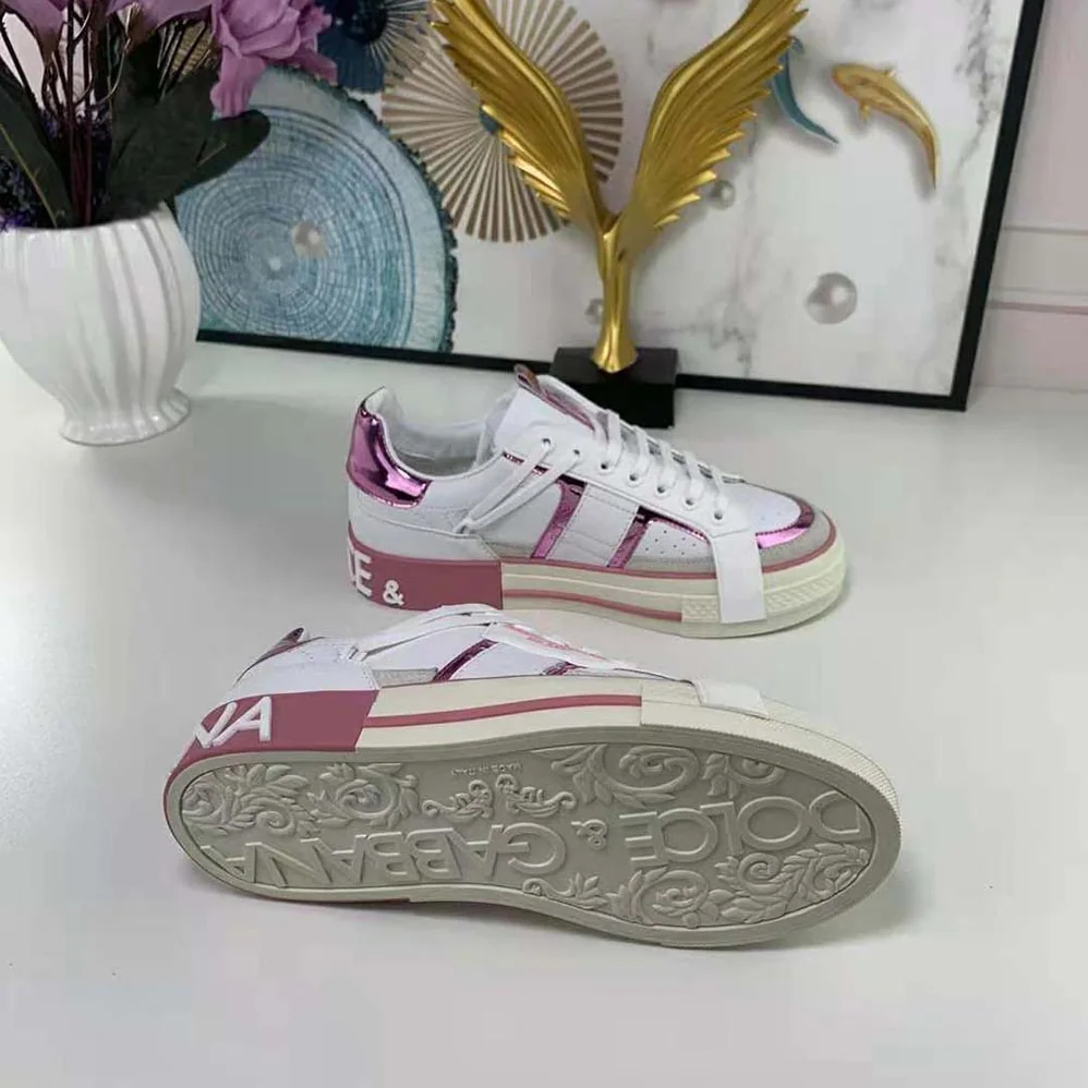 Dolce Gabbana D&G Calfskin 2.Zero Custom Sneakers with Contrasting Details for Women in Pink