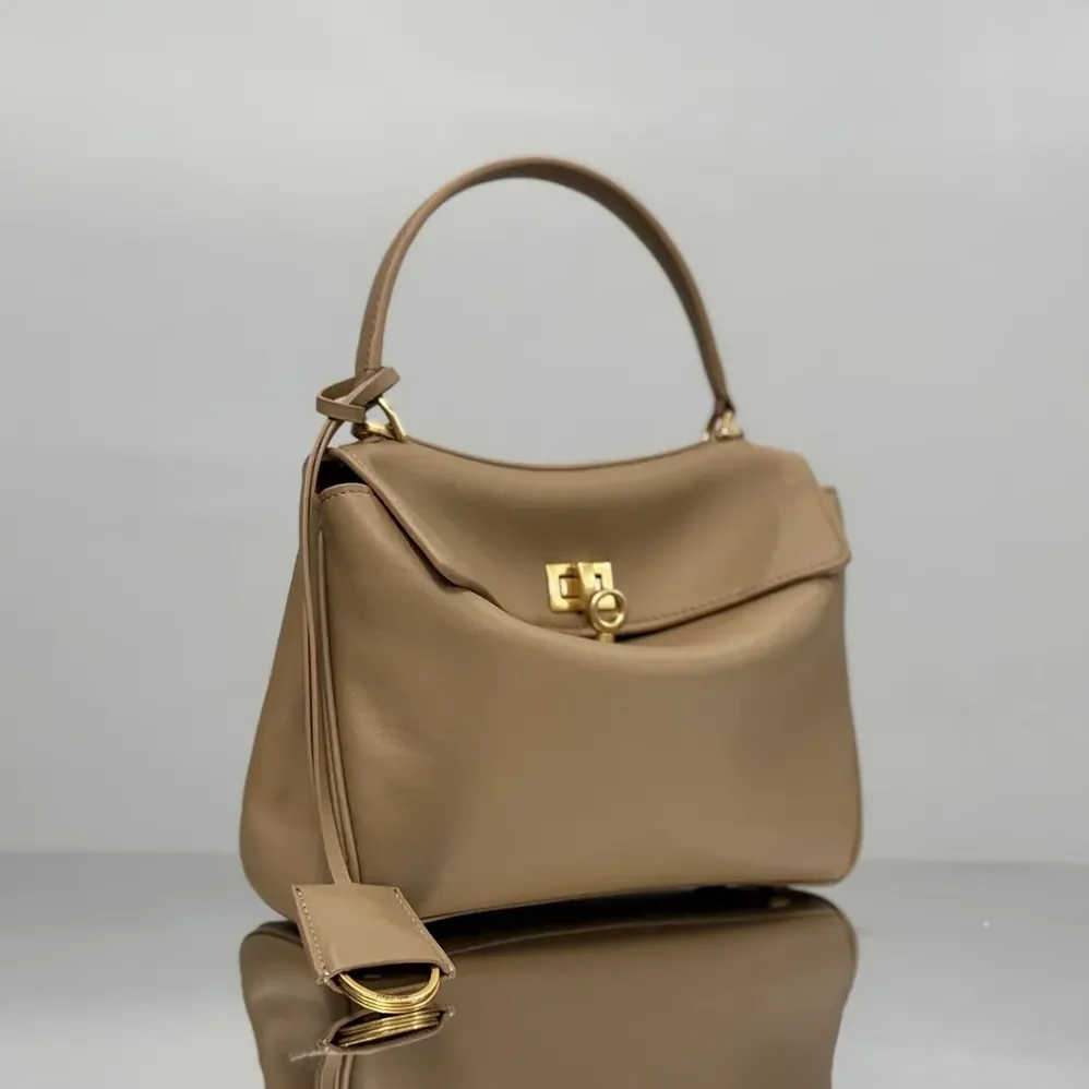 Balenciaga Rodeo Handbag Mini In latte Smooth Calfskin Aged for Women in gold Hardware