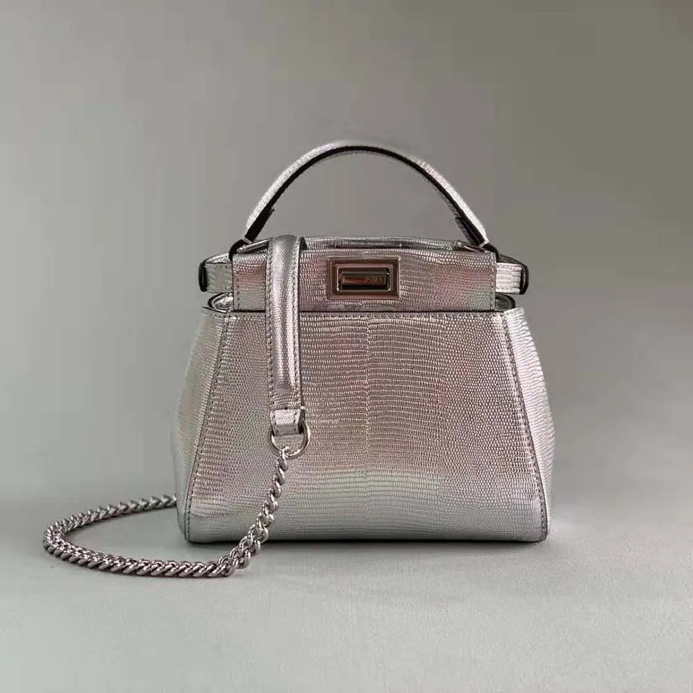 Fendi Peekaboo Iconic XS Mini for Women in Bag in Silver Lizard
