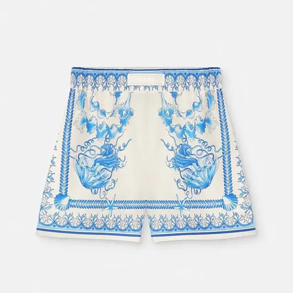 Versace Underwater Barocco Cotton Shorts for Women in Blue Versace Underwater Barocco Cotton Shorts for Women in Blue