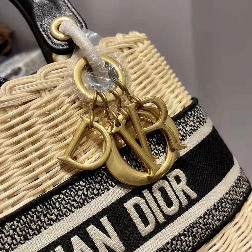 Dior Medium Lady Dior Bag Natural Wicker and Navy Dior Oblique Jacquard for Women Dior Medium Lady Dior Bag Natural Wicker and Navy Dior Oblique Jacquard for Women