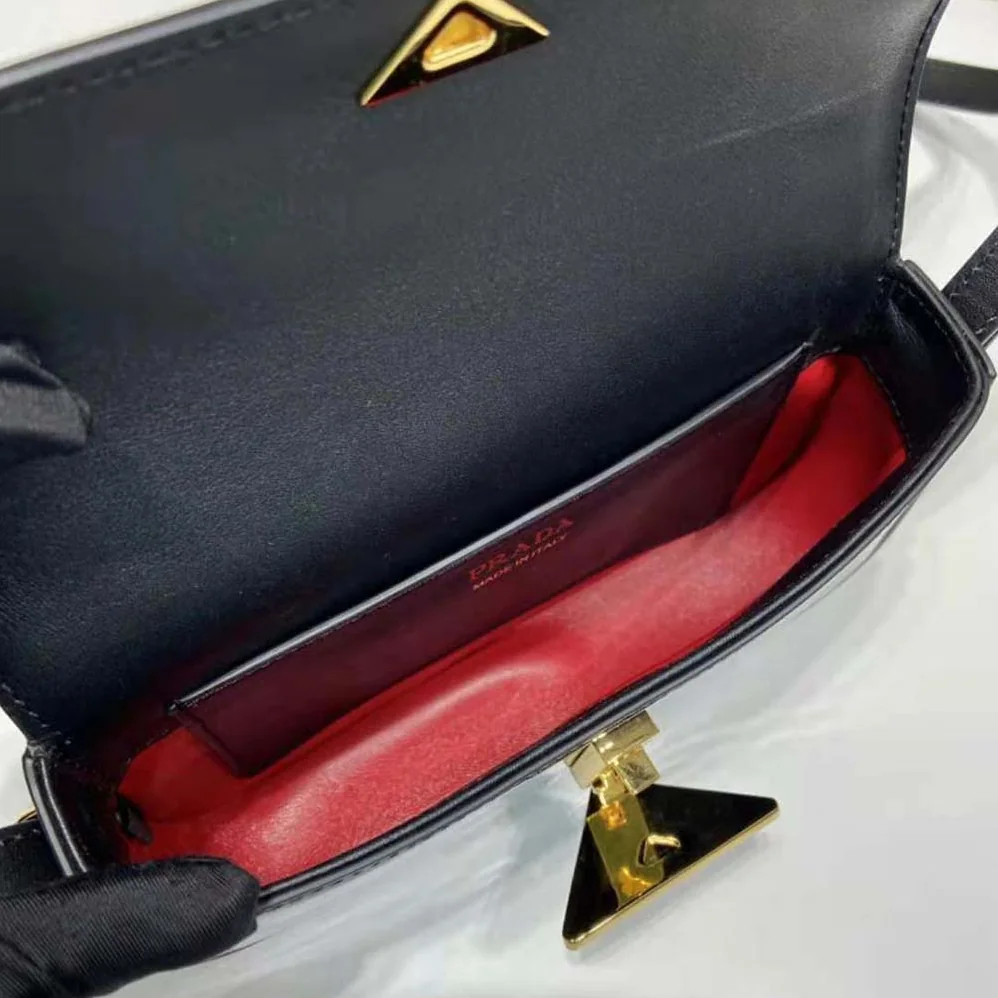 Prada Patent Leather Shoulder Bag with Flap for Women in Black