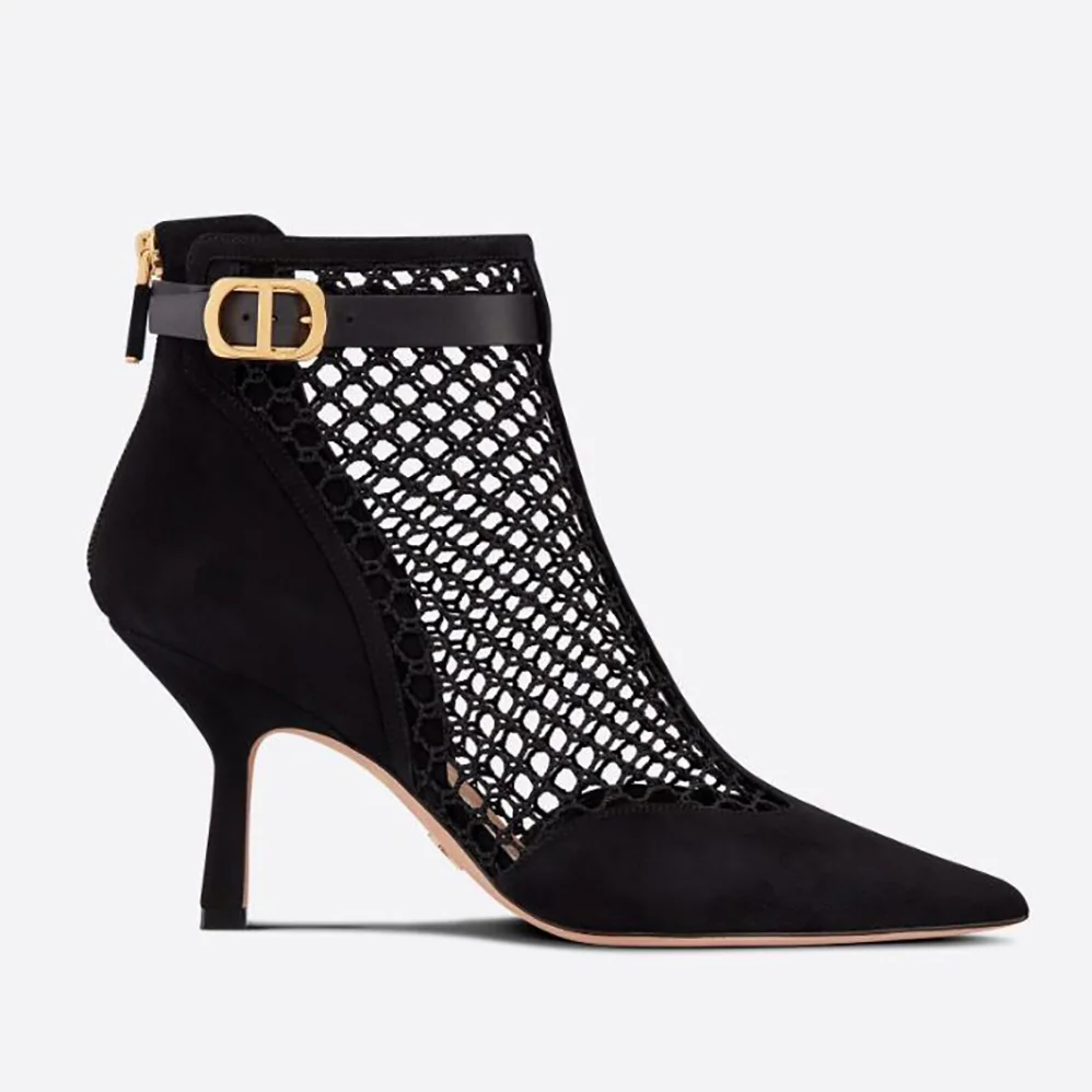 Dior Dior-I Heeled Ankle Boot Black Suede Calfskin Mesh in 8cm Heel for Women Dior Dior-I Heeled Ankle Boot Black Suede Calfskin Mesh in 8cm Heel for Women