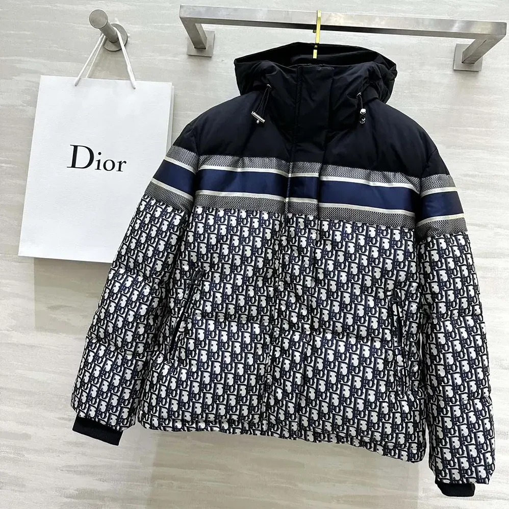 Dior Reversible Cropped Puffer Jacket Blue and Ecru Dior Oblique Quilted Technical Taffeta for Men