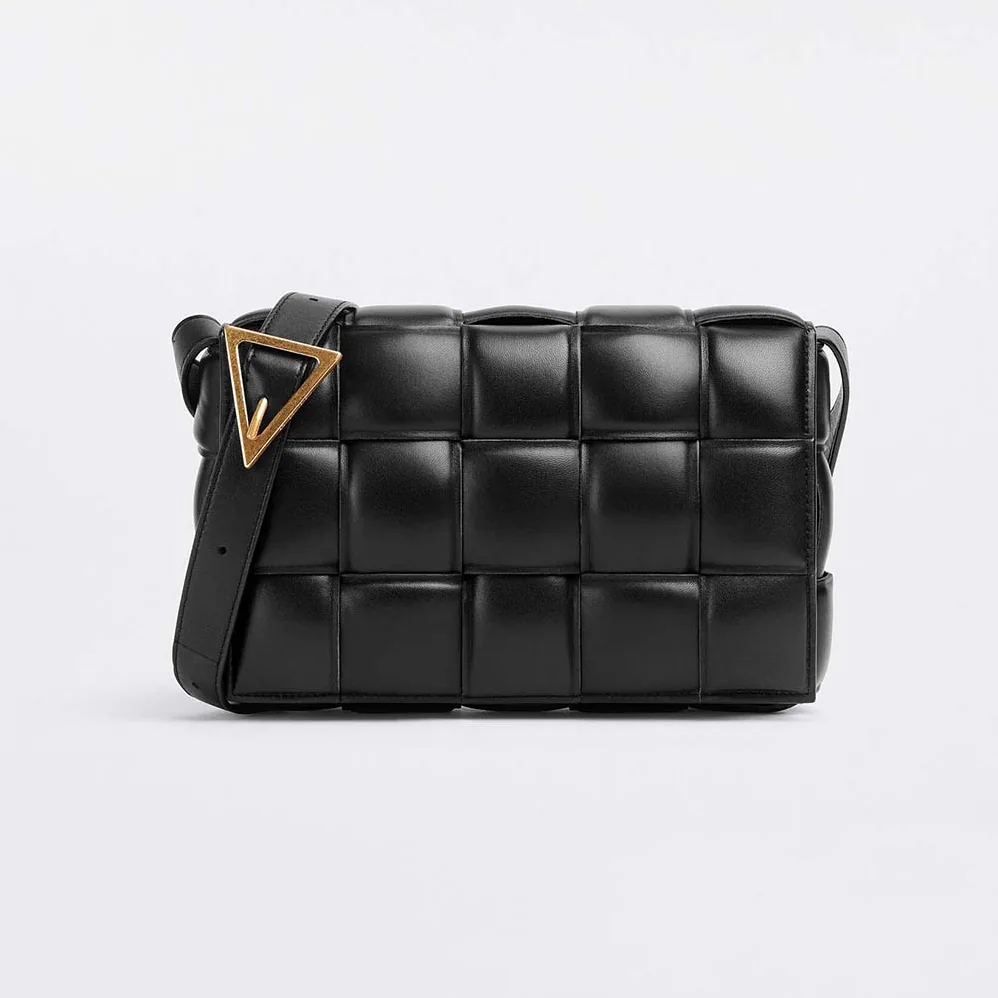 Bottega Veneta Padded Cassette Padded Intreccio Leather Cross-Body Bag for Women in Black